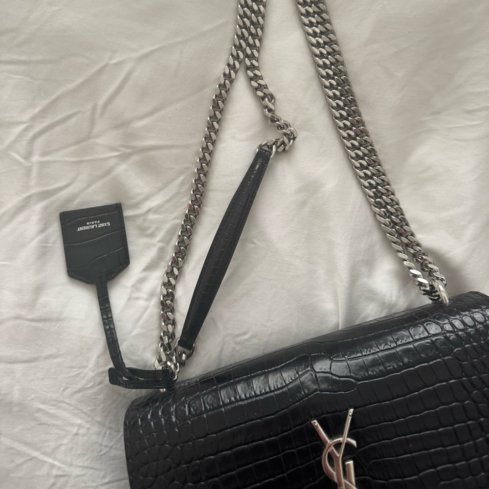 Yves Saint Laurent Black Croc-Embossed Shoulder Bag - Picture 13 of 13